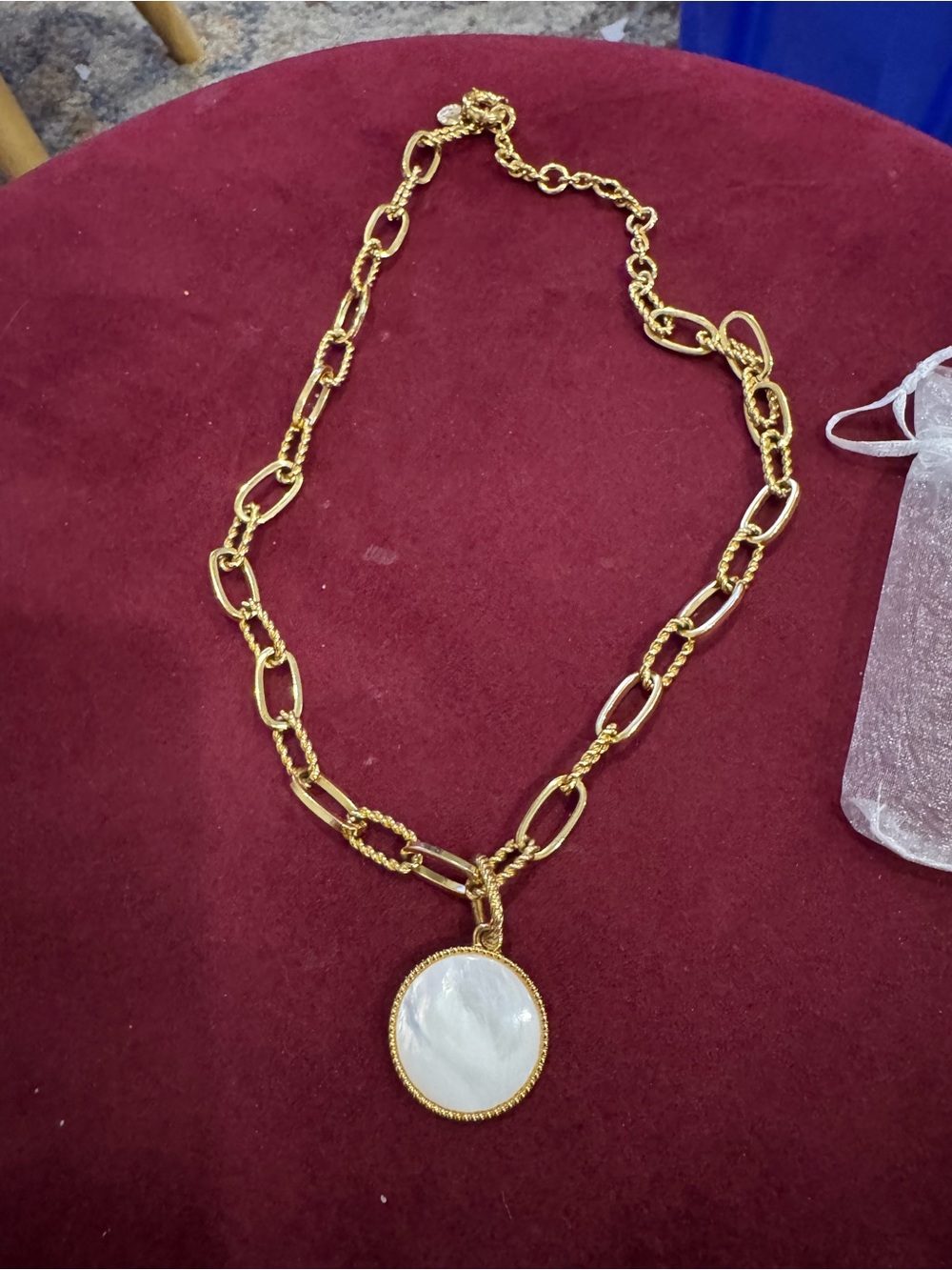 Talbots Gold-Tone Chain Necklace with White Mother-of-Pearl Pendant